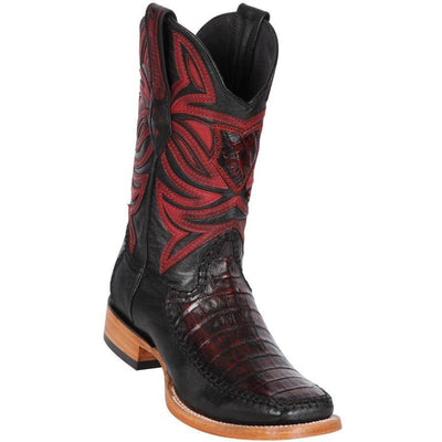 LOS ALTOS BOOTS MENS #82F8218 WIDE SQUARE TOE | GENUINE CAIMAN BELLY &amp; DEER BOOTS | COLOR BLACK CHERRY image 0