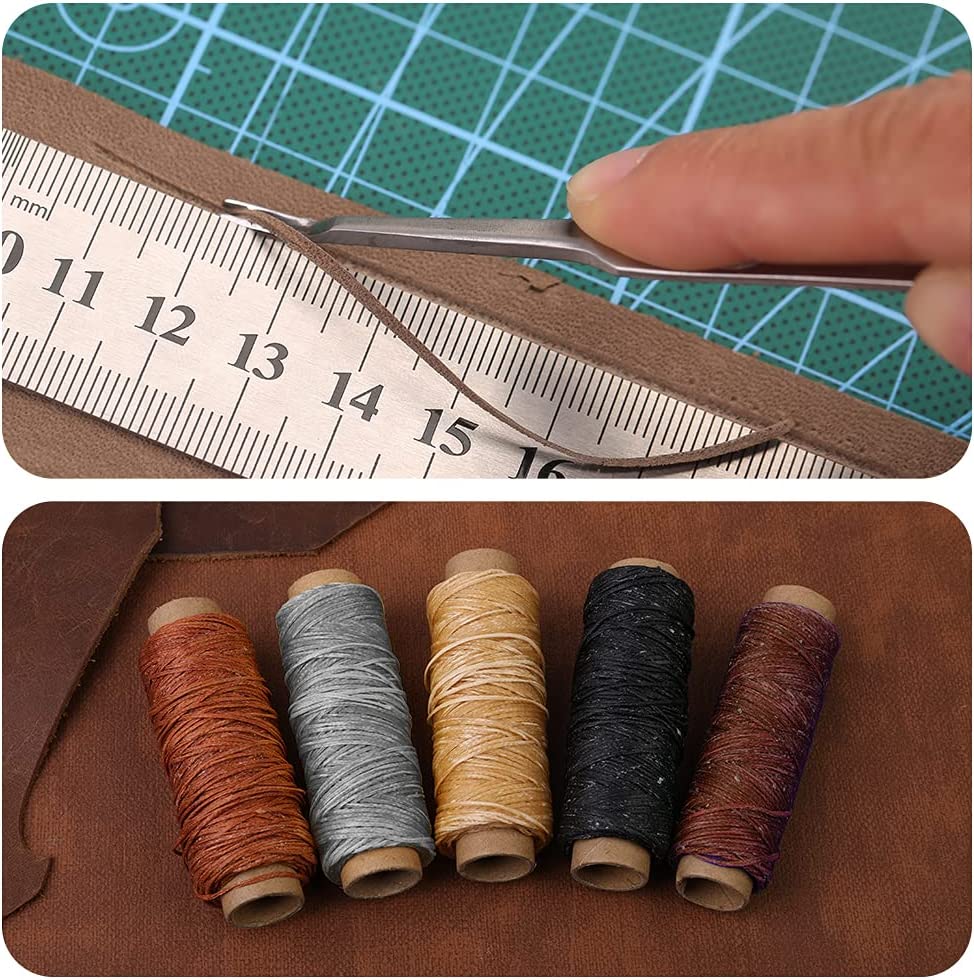 34 Pcs Leather Tool Kit, Leather Working Tools, and Supplies, Leather Sewing Kit with Leather Thread, Leather Sewing Needles, Groover, Thimble, Awl, Instructions and Leather Accessories image 5