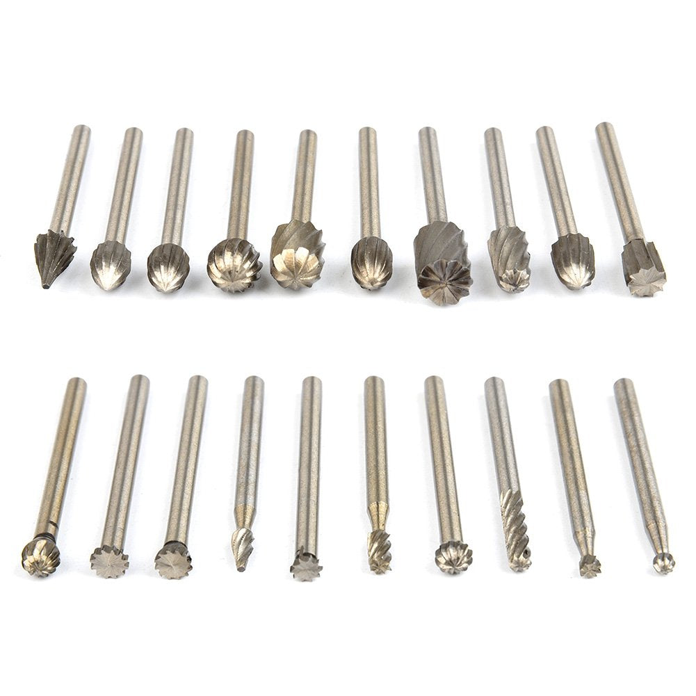 QLOUNI 20pcs Rotary Bit Burrs Set HSS Tungsten Carbide Wood Milling Burrs with 1/8’’(3mm) Shank for DIY Woodworking, Carving, Engraving, Drilling image 2