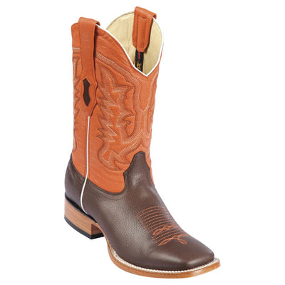 LOS ALTOS BOOTS MENS #8272707 WIDE SQUARE TOE | GENUINE GRISLY LEATHER BOOTS | COLOR BROWN AND ORANGE image 0