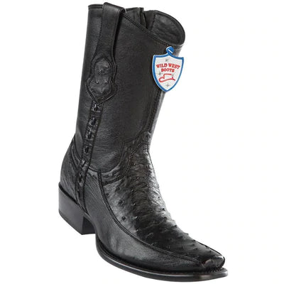 WILD WEST BOOTS #279BF0305 MEN'S | COLOR BLACK | MEN’S WILD WEST OSTRICH WITH DEER BOOTS DUBAI TOE HANDCRAFTED image 0