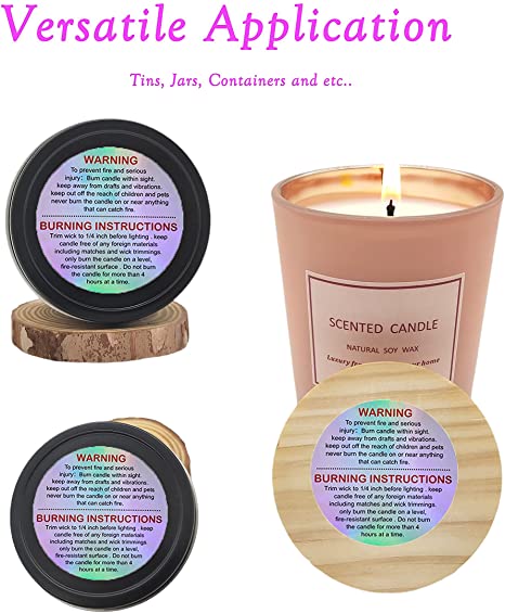 PMCDS2G Candle Warning Labels 1.5" Candle Jar Container Stickers 500 Pieces Per Roll Waterproof Candle Safety Labels Sticker Decal for Candle Jars,Tins and Votives (Holographic) image 4