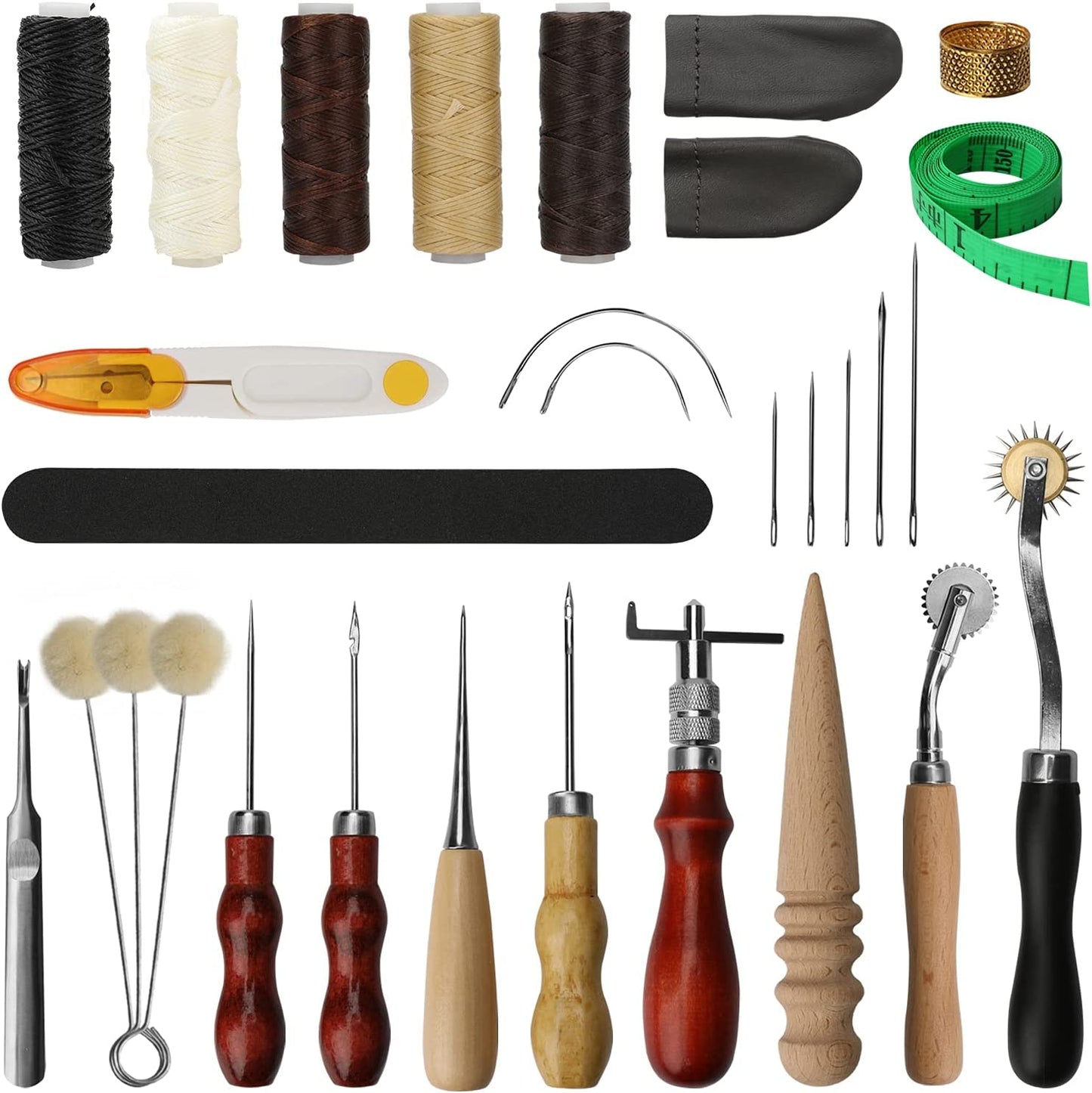 Leather Tool Kit Ideashop 30 PCS Leather Working Tools with Leather Groover Awl Waxed Thread Kit and Other Leather Tools for Stitching Trimming Cutting Sewing Leather Craft Making image 1