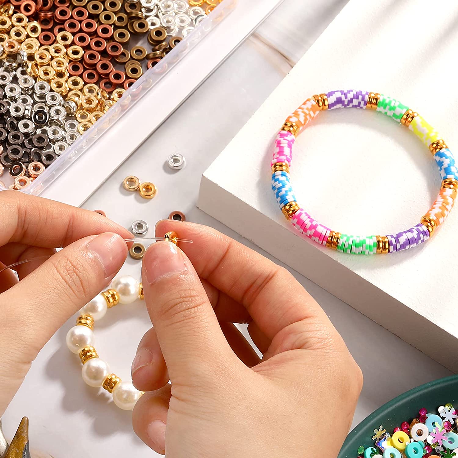 800 Pcs 6mm Flat Gold Beads Flat Round Spacer Beads for Bracelets Making Round Rondelle Spacer Beads for Jewelry Making Flat Spacer for Necklaces DIY Loose Beads(Mixed Color) image 2