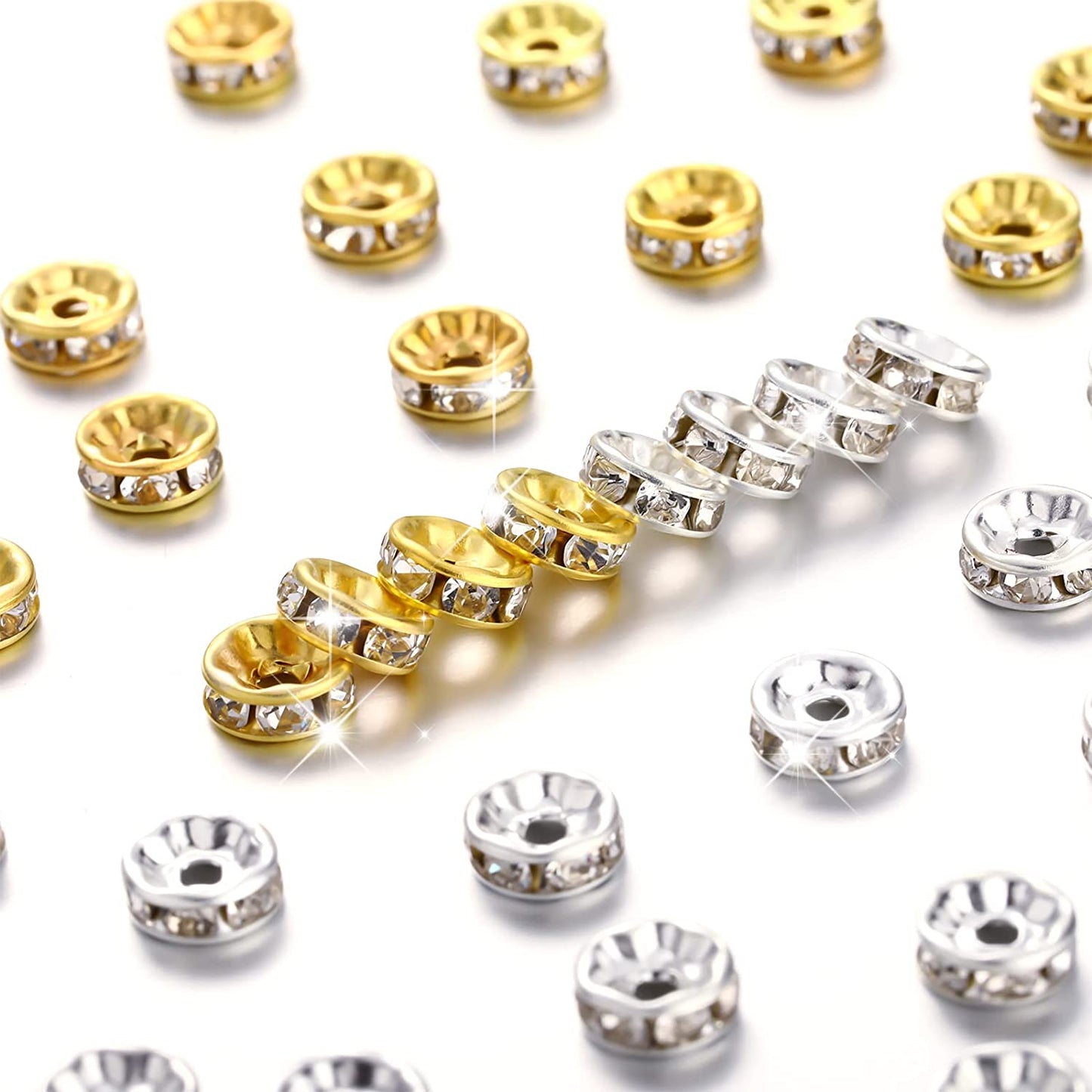 800 Pieces 8mm Round Rondelle Spacer Beads Crystal Rhinestone Loose Bead Charm Beads Spacer Bead for Jewelry Making (Gold, Silver,8 mm) image 1