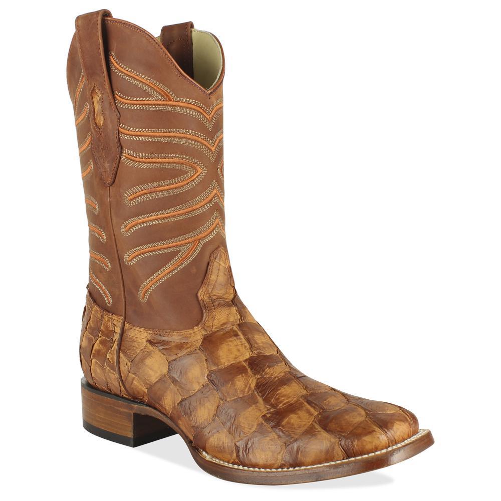 Los Altos Boots Mens #8221070 Wide Square Toe | Genuine Pirarucu Fish Boots | Color Cognac Matte image 0