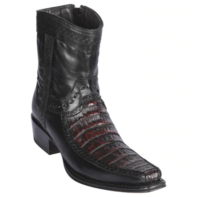 LOS ALTOS BOOTS MENS #76BF0118 LOW SHAFT EUROPEAN SQUARE TOE | GENUINE CAIMAN TAIL AND DEER BOOTS | COLOR BLACK CHERRY image 0