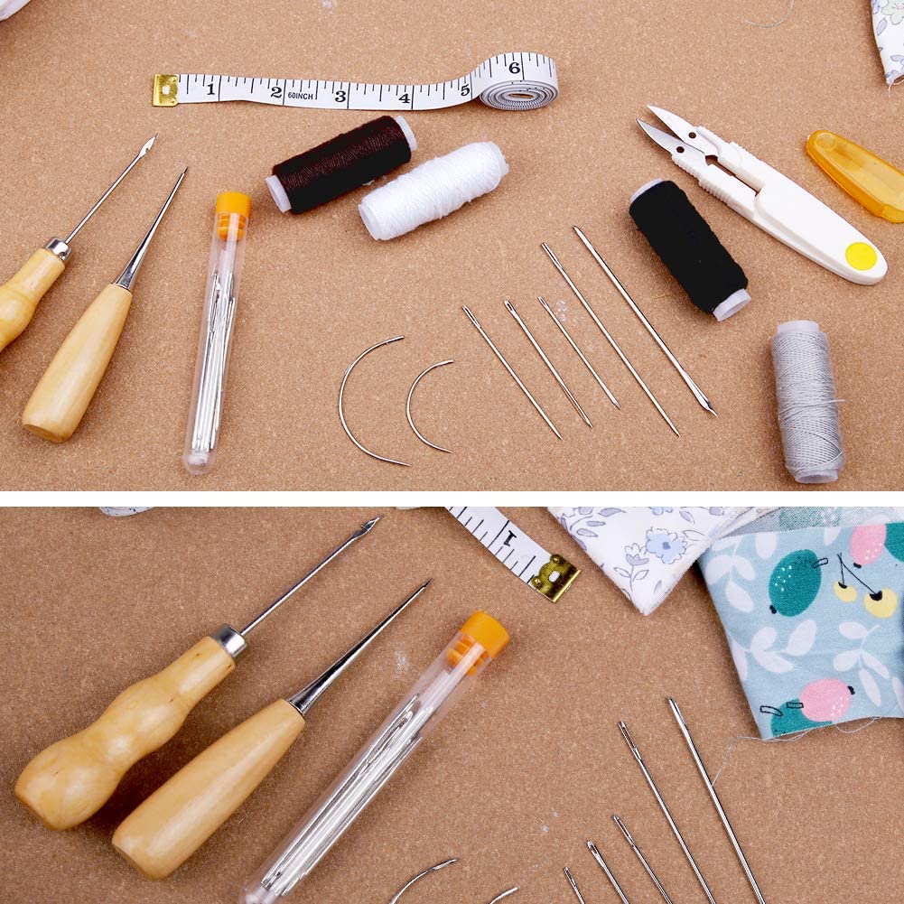 30 Pieces Leather Sewing Kit, Leather Sewing Upholstery Repair Kit with 8 Colors Sewing Thread, Leather Sewing Needles, Awl, Scissors, Thimble, and Tape Measure for Leather Sewing Repair Bookbinding image 5