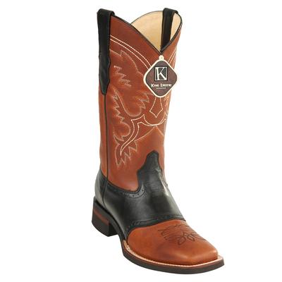 MEN'S KING EXOTIC BOOTS GENUINE LEATHER WITH SADDLE VAMP HANDCRAFTED HONEY &amp; BLACK (48232751) image 0