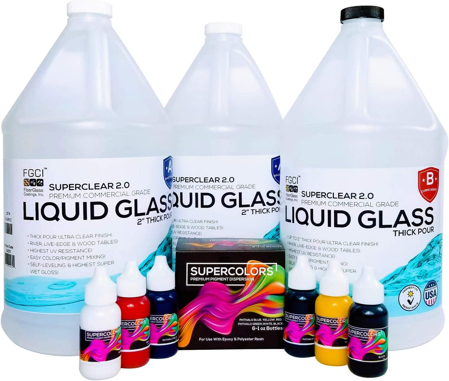 Deep Pour Epoxy Resin Kit Crystal Clear Liquid Glass, Super Colors Pigment Bundle 2-4 inch 3 GL Resin Kit - Self Leveling, Clear Resin Epoxy, Epoxy Resin Table DIY, Deep Resin Molds, River Table, 2:1 image 0