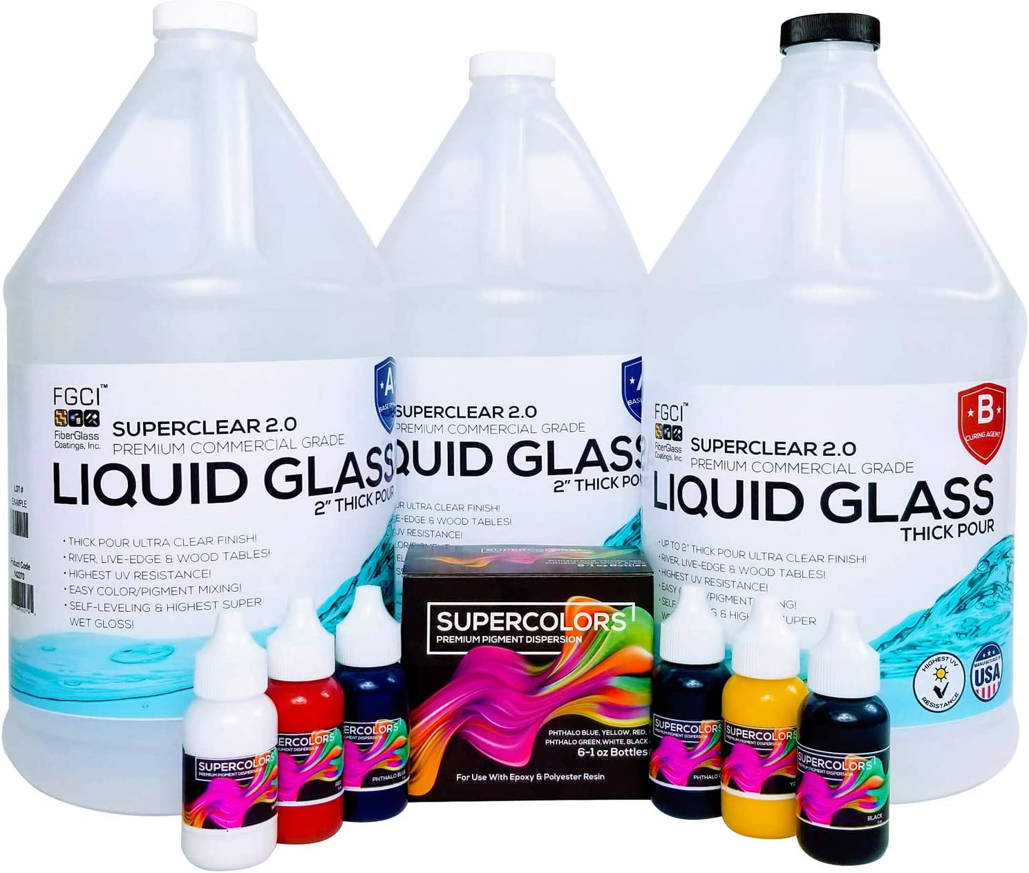 Deep Pour Epoxy Resin Kit Crystal Clear Liquid Glass, Super Colors Pigment Bundle 2-4 inch 3 GL Resin Kit - Self Leveling, Clear Resin Epoxy, Epoxy Resin Table DIY, Deep Resin Molds, River Table, 2:1 image 0