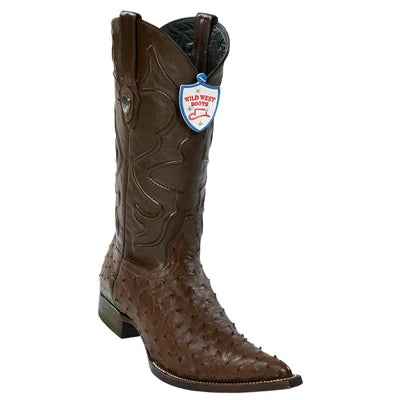 WILD WEST BOOTS #2950307 MEN'S | COLOR BROWN | MEN'S WILD WEST FULL QUILL OSTRICH 3X TOE BOOTS HANDCRAFTED image 0