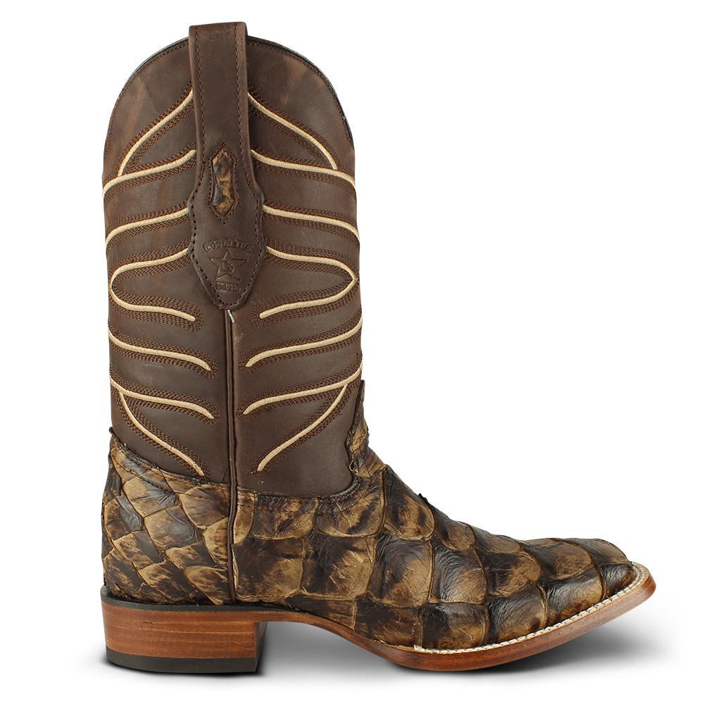 Los Altos Boots Mens #8221046 Wide Square Toe | Genuine Pirarucu Fish Boots | Color Cacao Matte image 1