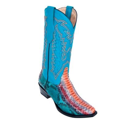 WOMENS LOS ALTOS SNIP TOE PYTHON BOOTS HANDCRAFTED MULTI COLOR | COLOR MULTI COLOR WITH TURQUOISE SHAFT (345731) image 0
