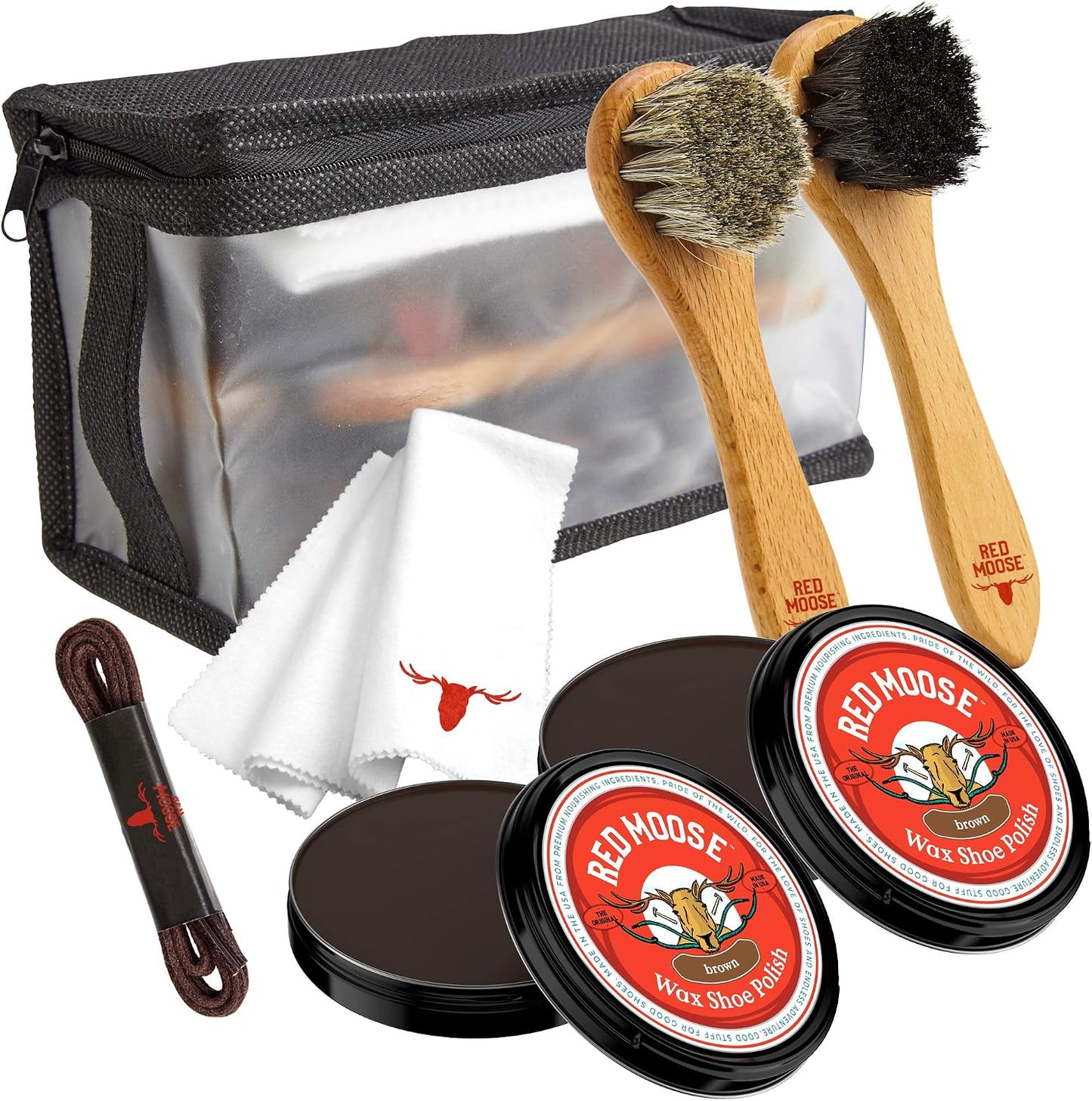 RED MOOSE Full Leather Wax Shoe Polish Kit — USA Travel Case