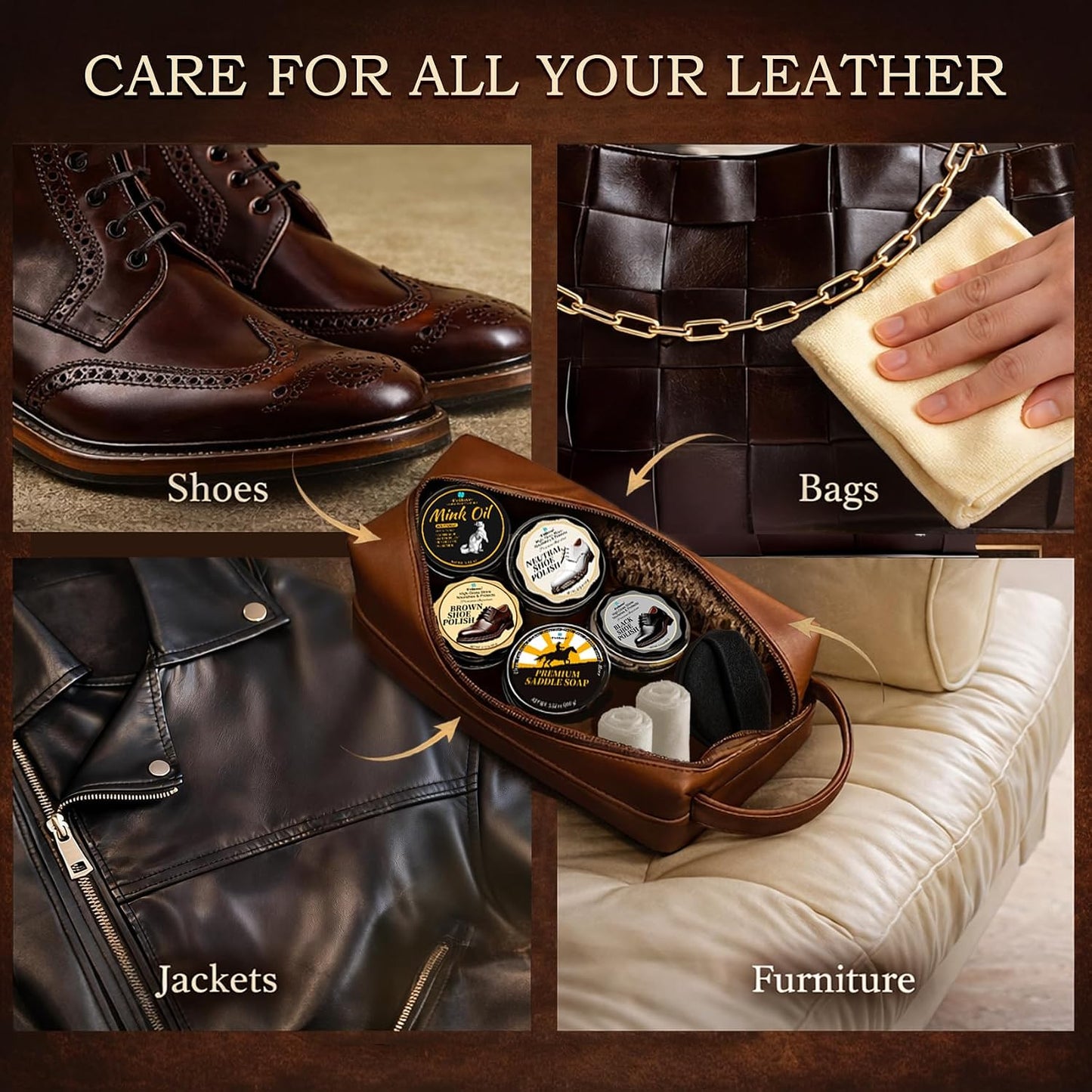 Leather Shoe Care Kit — 16-Piece Polish, Clean & Condition Set