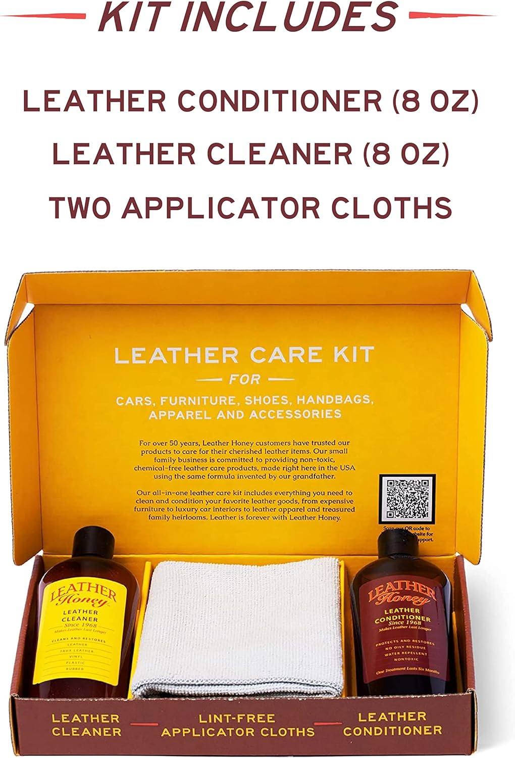 Leather Honey Complete Leather Care Kit — Cleaner, Conditioner & Cloths (USA)