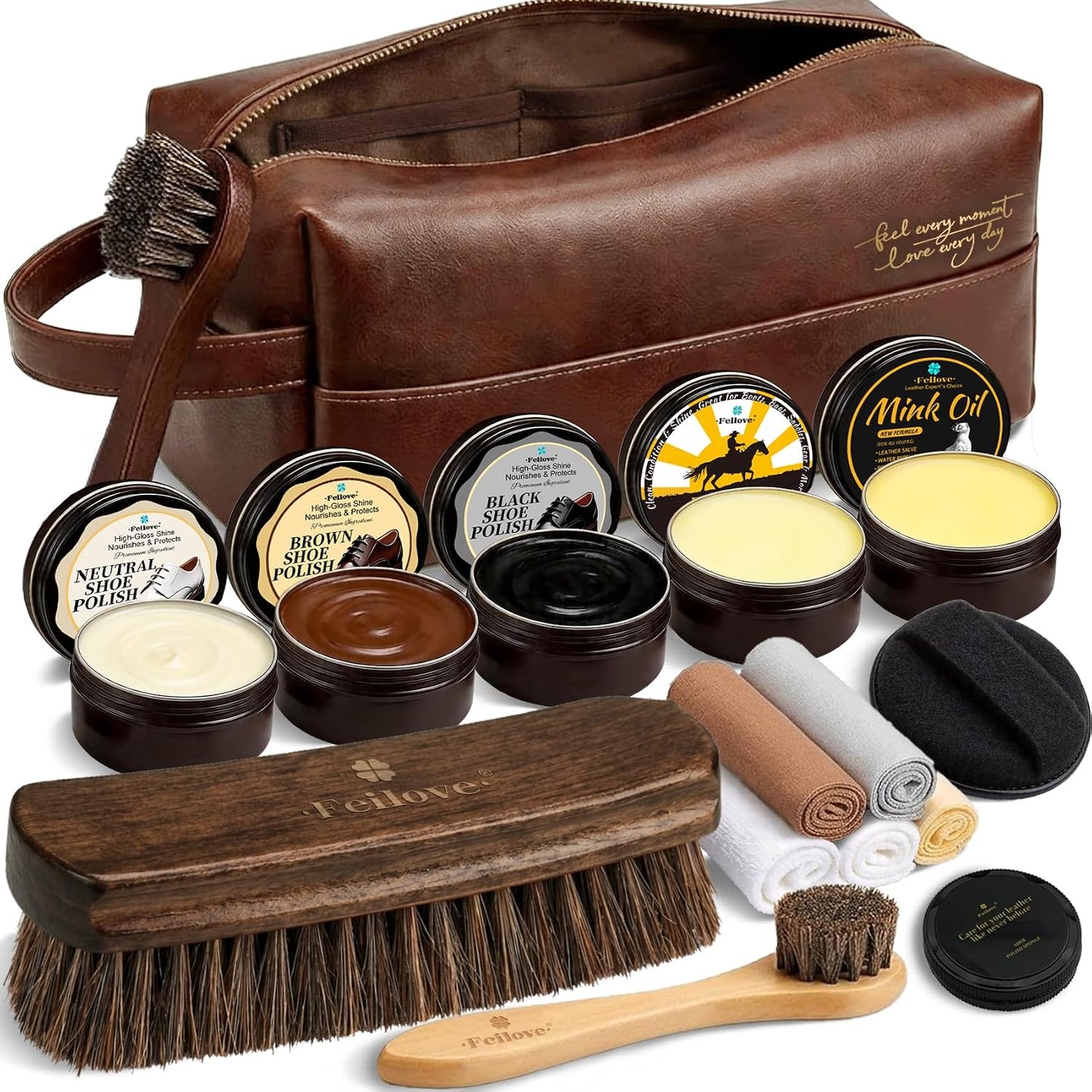 Leather Shoe Care Kit — 16-Piece Polish, Clean & Condition Set