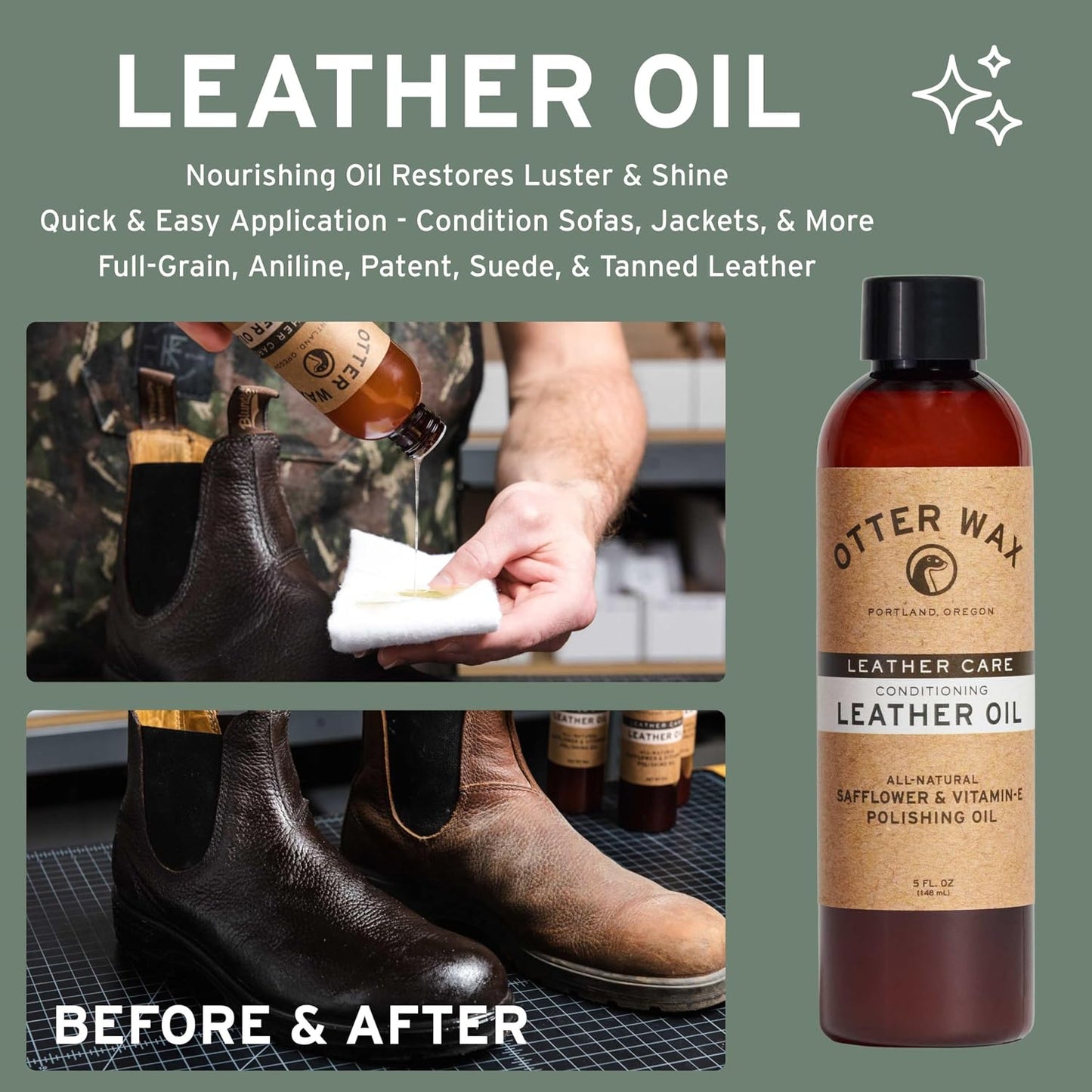 Otter Wax Essential Leather Care Kit — Clean, Condition, Shine & Protect (Portland USA)
