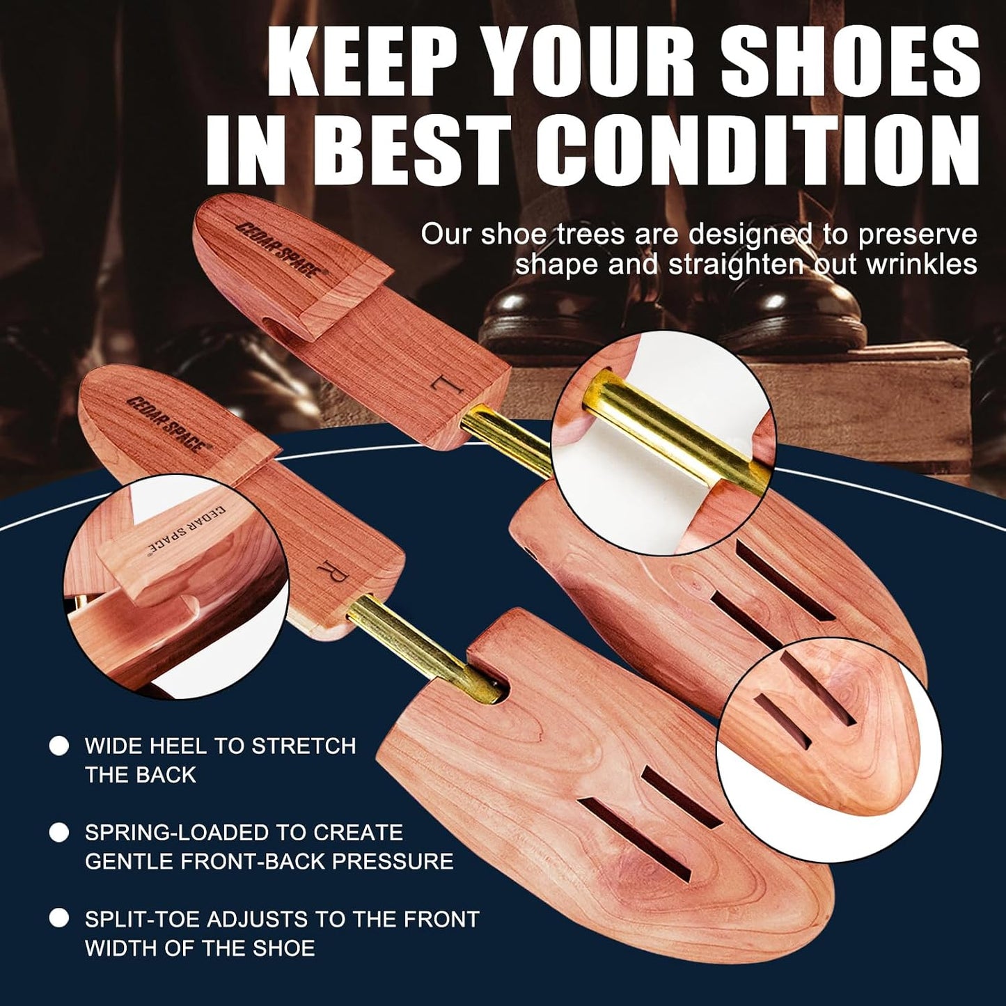 Cedar Shoe Trees 2-Pack — Aromatic Wood Shoe Shapers (Sizes 6.5–14)