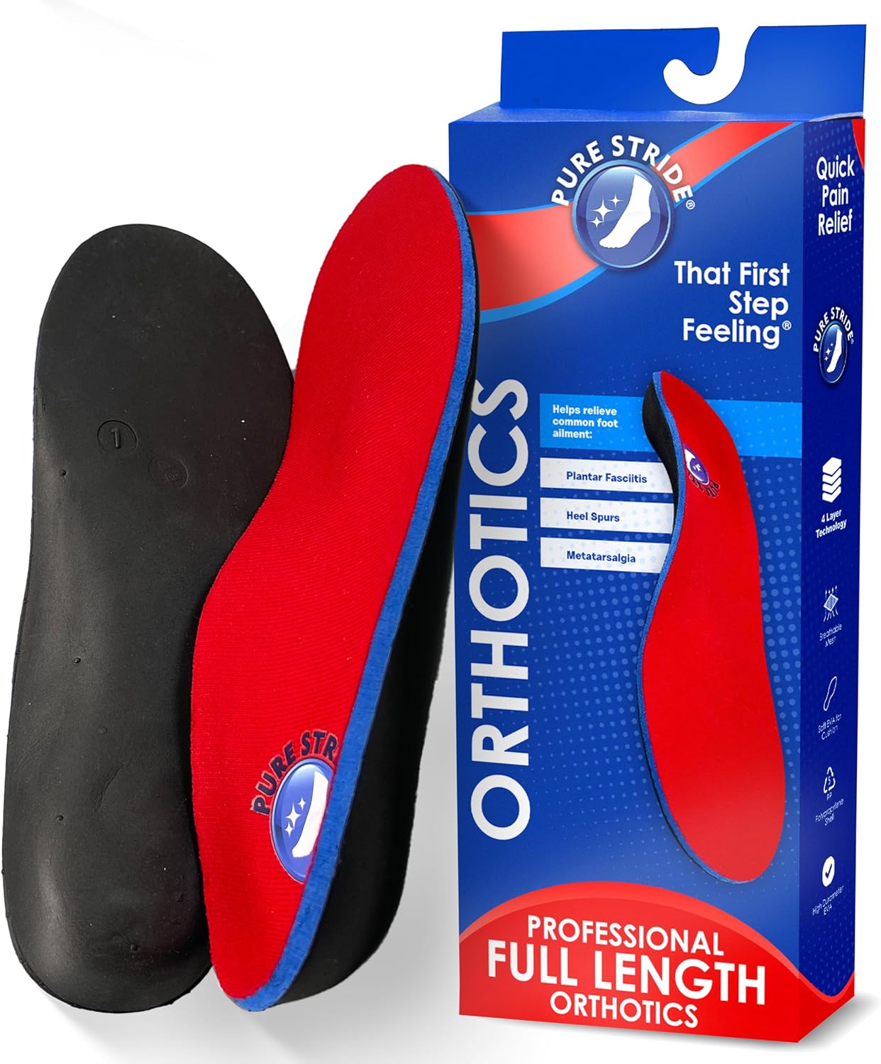 Pure Stride Professional Full Length Orthotics — Men's 8–8.5 / Women's 10–10.5