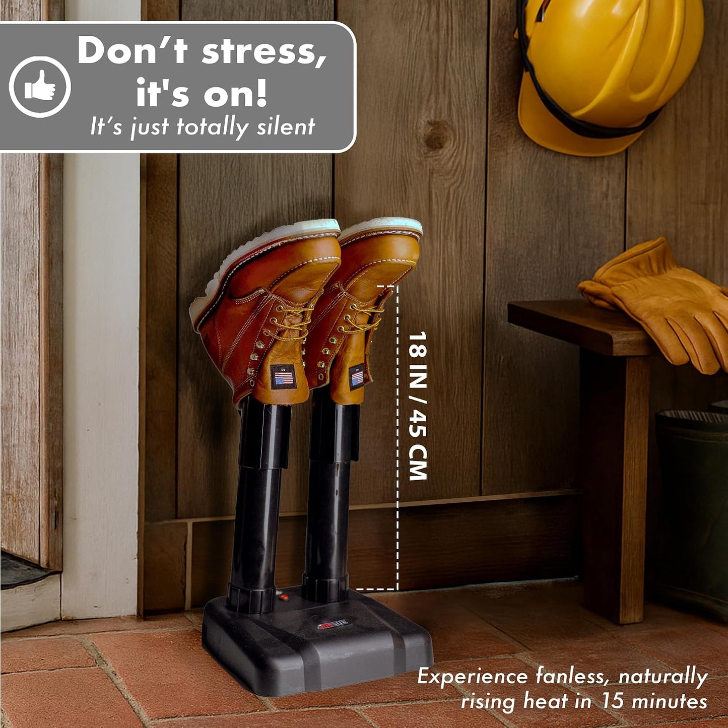 Silent Boot Dryer — Fanless Warmer & Deodorizer for Work Boots