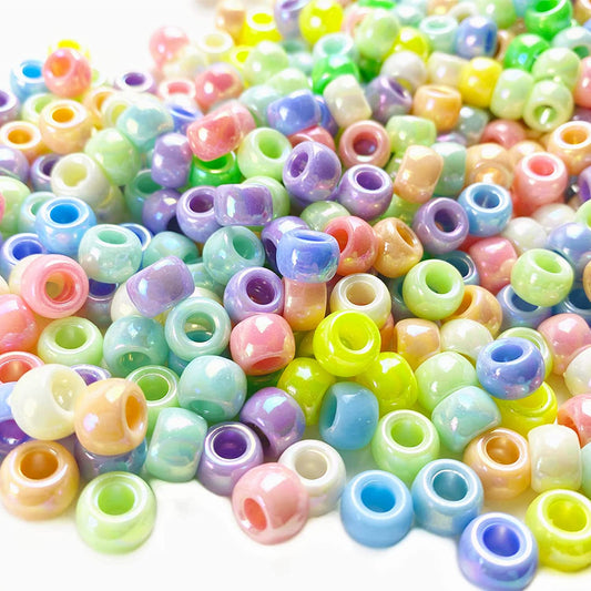 800 Pieces AB Candy Color Acrylic Pony Beads Colorful Assorted Candy Color Mix Plastic Pastel Beads Smooth Loose Spacer Mixed for Jewelry Making Rainbow Bracelets Necklaces DIY Crafts (6 x 8.5mm) image 0