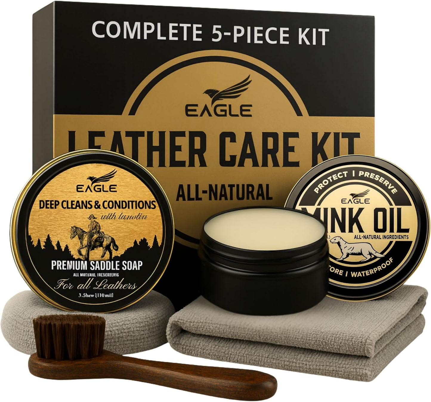 Leather Boot Care Kit — Mink Oil, Saddle Soap, Applicators & Cloth