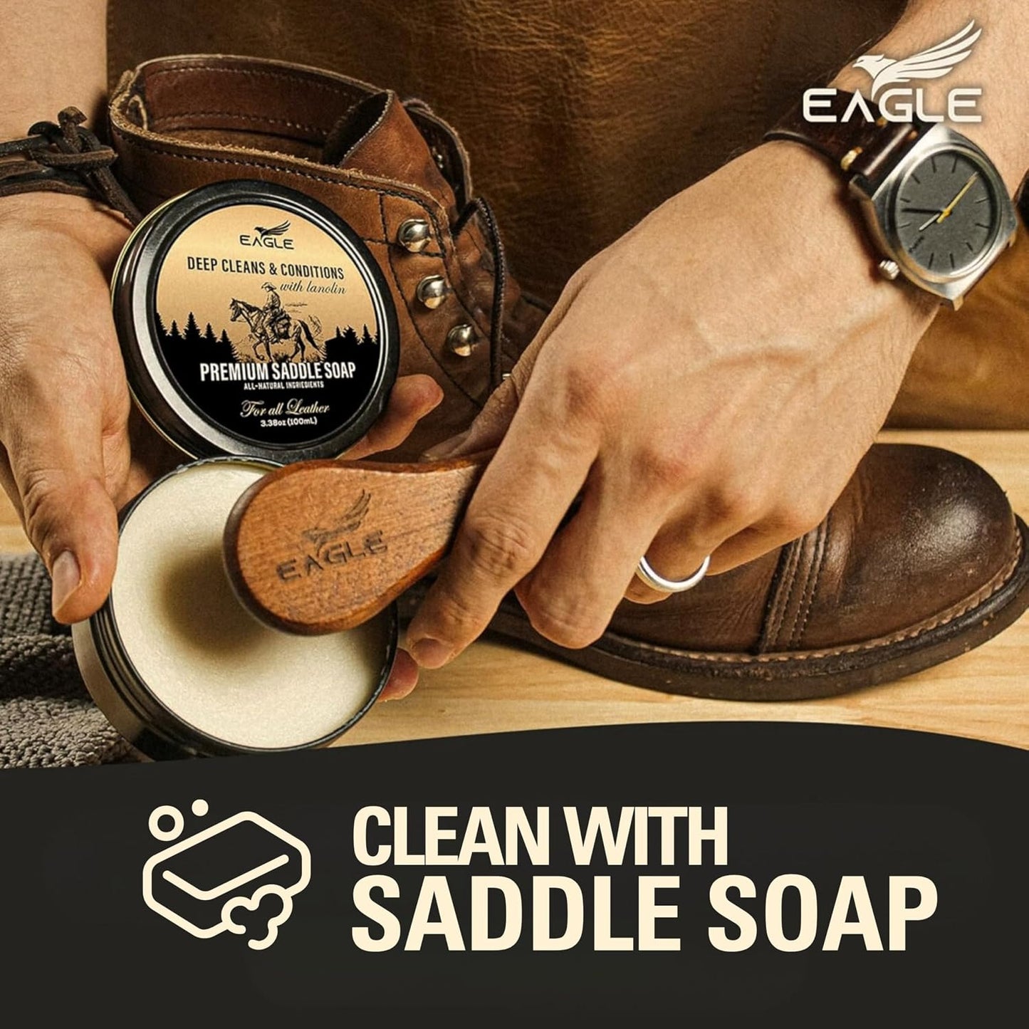 Leather Boot Care Kit — Mink Oil, Saddle Soap, Applicators & Cloth