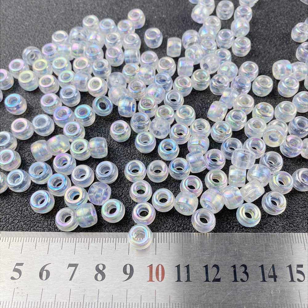300 Pieces Pony Beads AB Colors Acrylic Pony Beads Plastic Pastel Beads Spacer Beads Shape Pony Beads for DIY Crafts Braids Bracelet Jewelry Making (6x9mm, Clear AB) image 3
