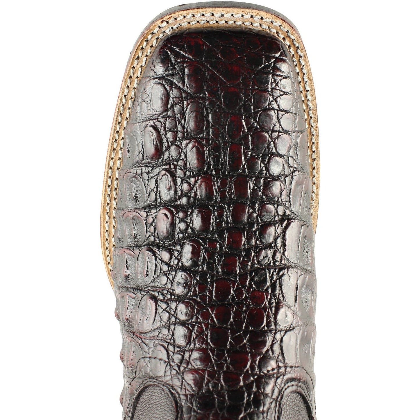 Los Altos Boots Mens #826A1818 Wide Square Toe | Genuine Caiman Flank Leather Boots | Color Black Cherry image 1