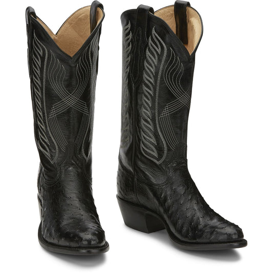 Tony Lama Men's 13" McCandles Full Quill Ostrich Western Boot Black (8255)