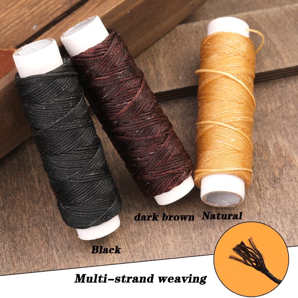 14 Pcs Leather Sewing Kit, Leather Working Tools,Leather Kit with Big Eye Sewing Needle Including Leather Waxing Thread, Awl, Finger Cover, Mainly for Leather Sewing, Canvas Repair, Book Binding image 3