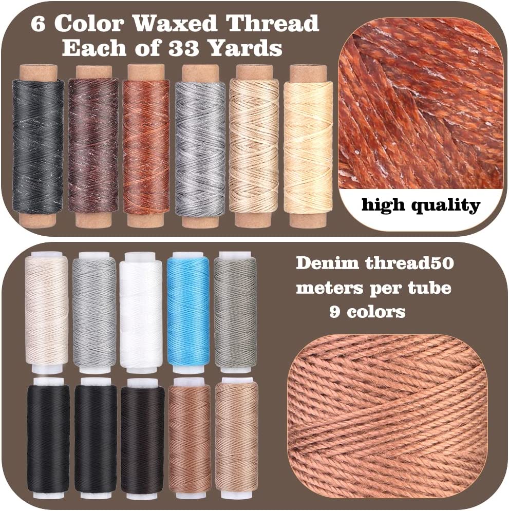 46 Pcs Leather Sewing Kit, Upholstery Repair Set, Leather Craft Tools, Upholstery Carpet Leather Canvas DIY Sewing Accessories, Suitable for Beginners and Professionals Leather Craft image 2