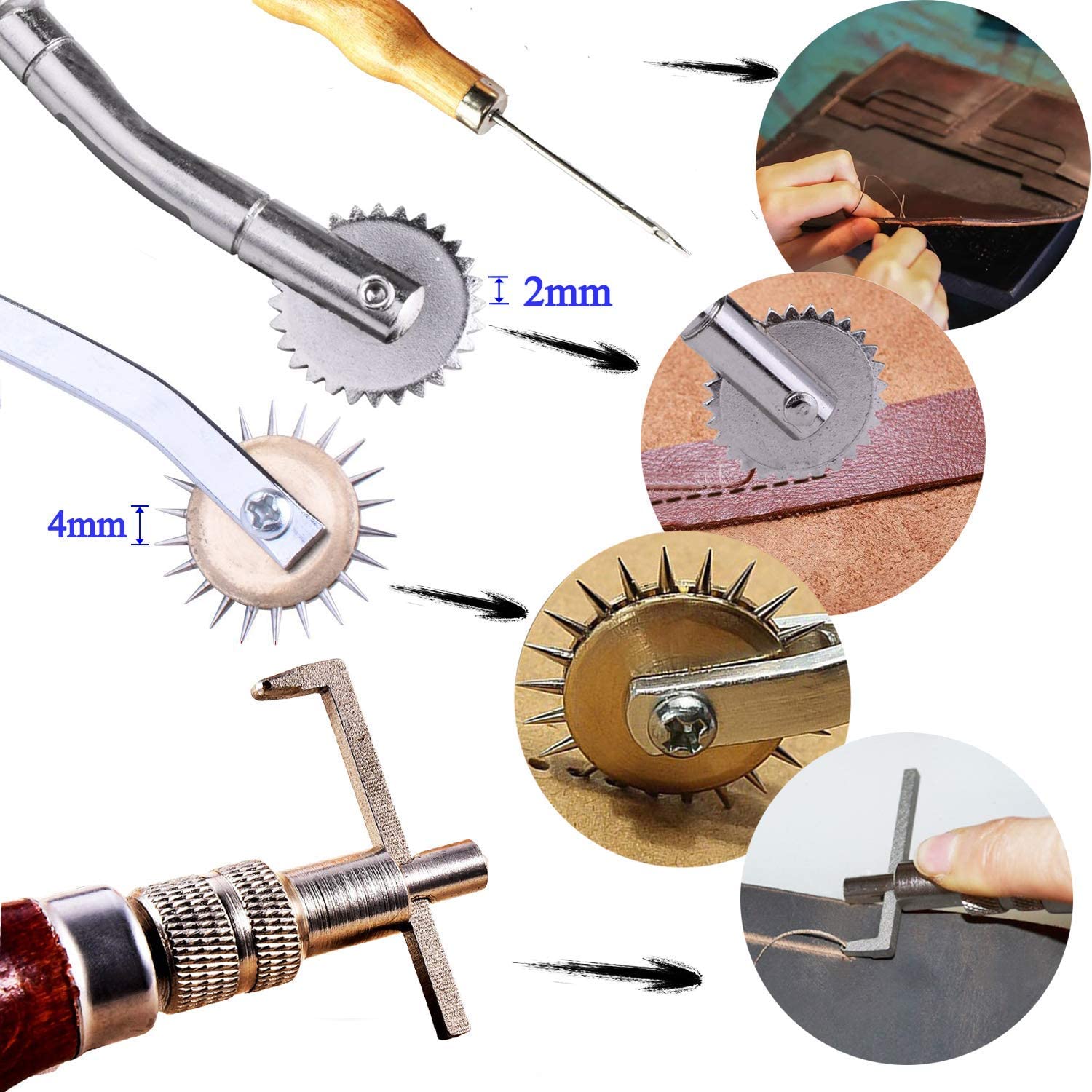 Swiftrans 33Pc Leather Tools Leather Craft Tools Kit Leather DIY Leather Working Tools Leather Sewing Set Hand Stitching Tool Set with Groover Awl Waxed Thread Thimble Kit for Punching Cutting Sewing image 2