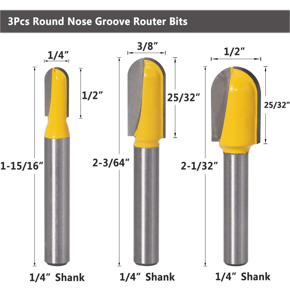 Yakamoz 6Pcs 1/4" Shank Carbide 90 Degree V-Groove and Round Nose Groove Router Bit Set 3D CNC Signmaking Lettering Engraving Cutter Woodworking Carving Cutting Tool image 4
