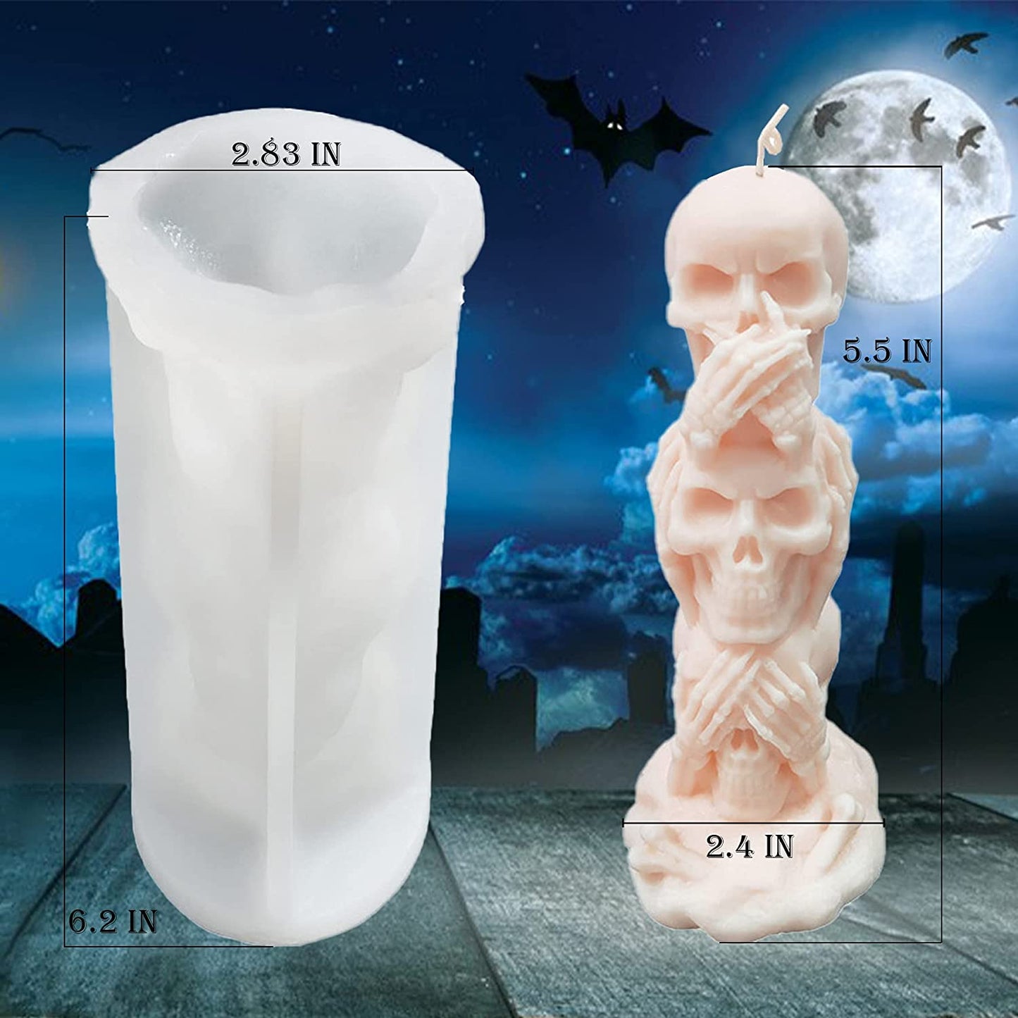 3D Skull Candle Mold Column Halloween Silicone Resin Mold for Aromatherapy Candles Resin Casting Homemade Wax Making Polymer Clay DIY Craft image 1