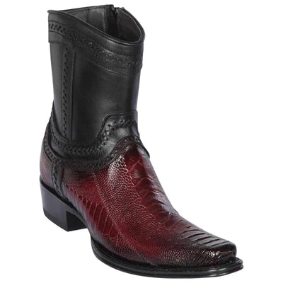 LOS ALTOS BOOTS MENS #76B0543 LOW SHAFT EUROPEAN SQUARE TOE | GENUINE OSTRICH LEG LEATHER BOOTS | COLOR FADED BURGUNDY image 0