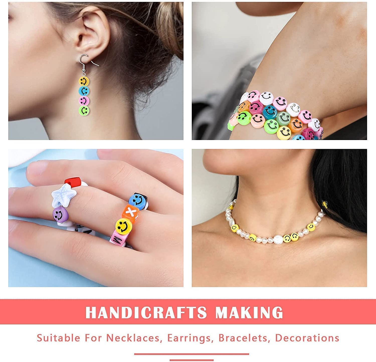 480Pcs 37 Colors Smiley Face Beads, Acrylic Smile Beads Bracelets Making Beads with 60Pcs Glowing Luminous Mixed for Jewelry Making Christmas Gift Bracelet Earring Necklace DIY Craft Supplies. image 3