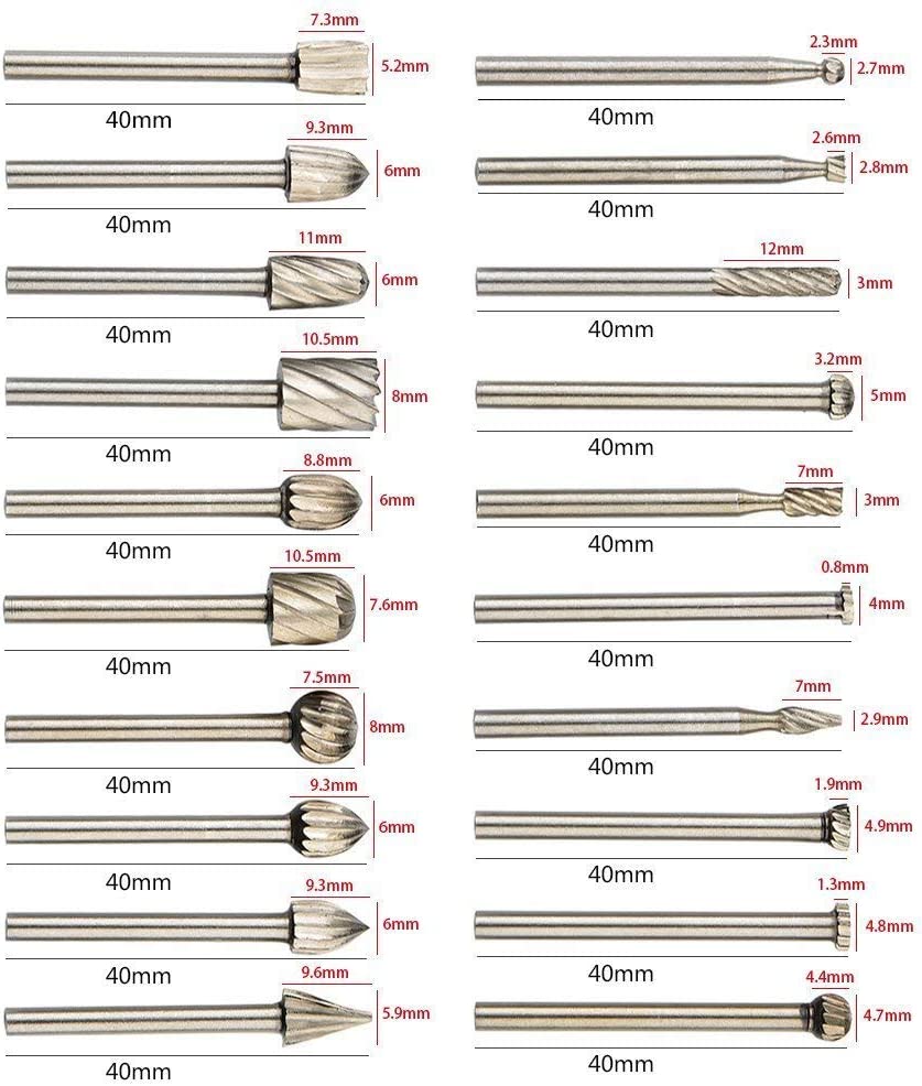 Tungsten Carbide HSS Rotary Burr Set - APlus 20pcs Wood Carving Drill Bits Set with 3mm 1/8 inch Shank for DIY Woodworking, Carving, Engraving, Drilling image 1
