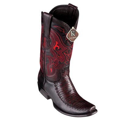 MEN'S KING EXOTIC TEJU LIZARD BOOTS WITH DEER DUBAI TOE HANDCRAFTED BLACK CHERRY (479F0718) image 0