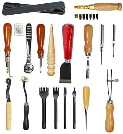 Citian Leather Tools Kit Stitching Punch Sewing Carft DIY Tool Carving Craft Saddle Working Groover and 18pcs for Hand Set Prong image 0