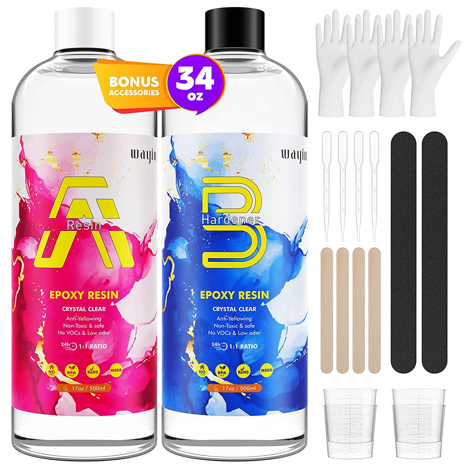 34 OZ Epoxy Resin Kit - Craft Resin Crystal Clear Resin &amp; Hardener Casting Resin for Jewelry Crafts &amp; Art Resin - Food Safe Self Leveling High Gloss UV &amp; Heat Resistant No Bubble &amp; Yellowing image 0