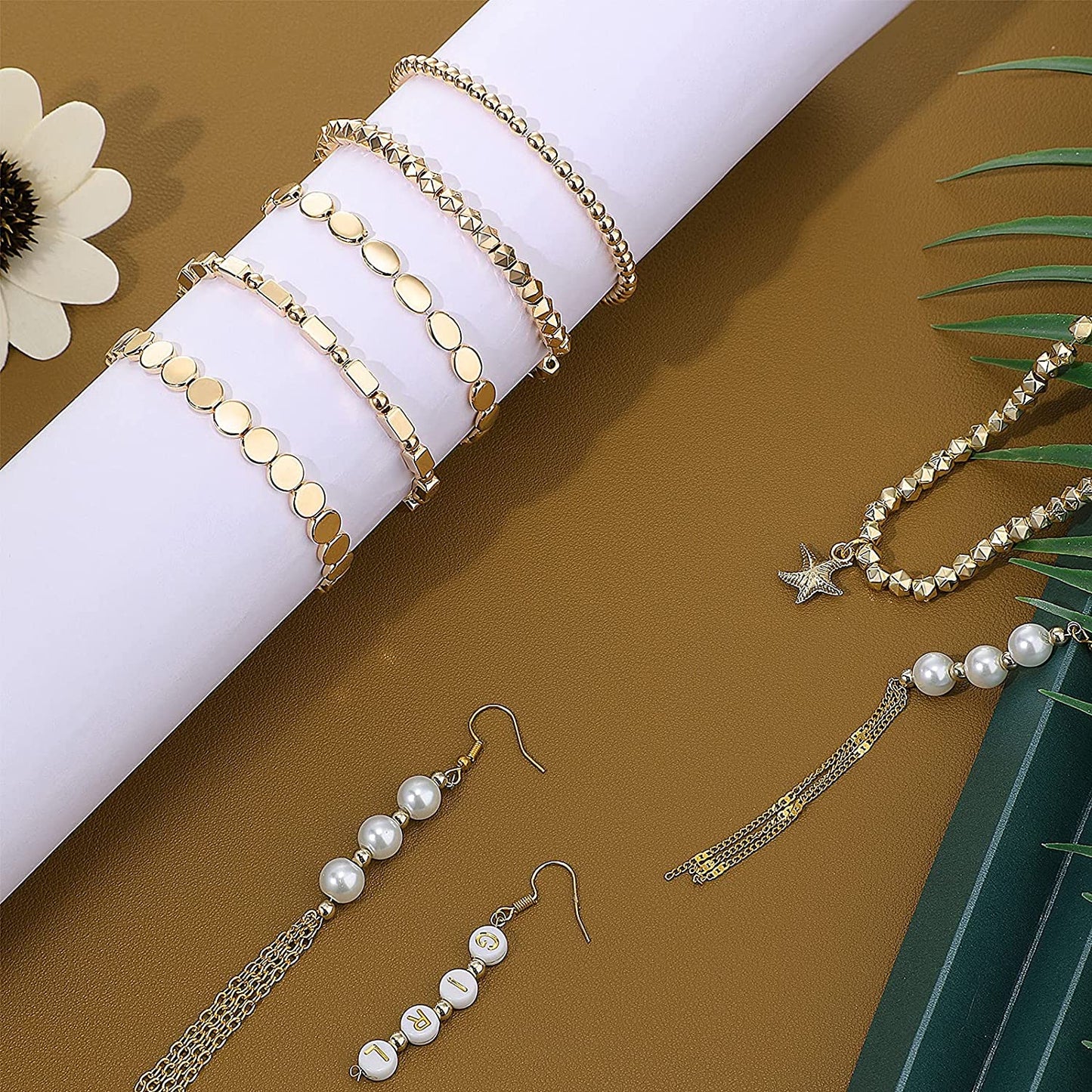 1800 Pieces Assorted Spacer Beads Rondelle Shape Cube Beads Tube Column Beads Flat Disc Loose Beads Round Ball Beads for Earring Bracelet Necklace DIY Jewelry (Gold, Silver) image 4