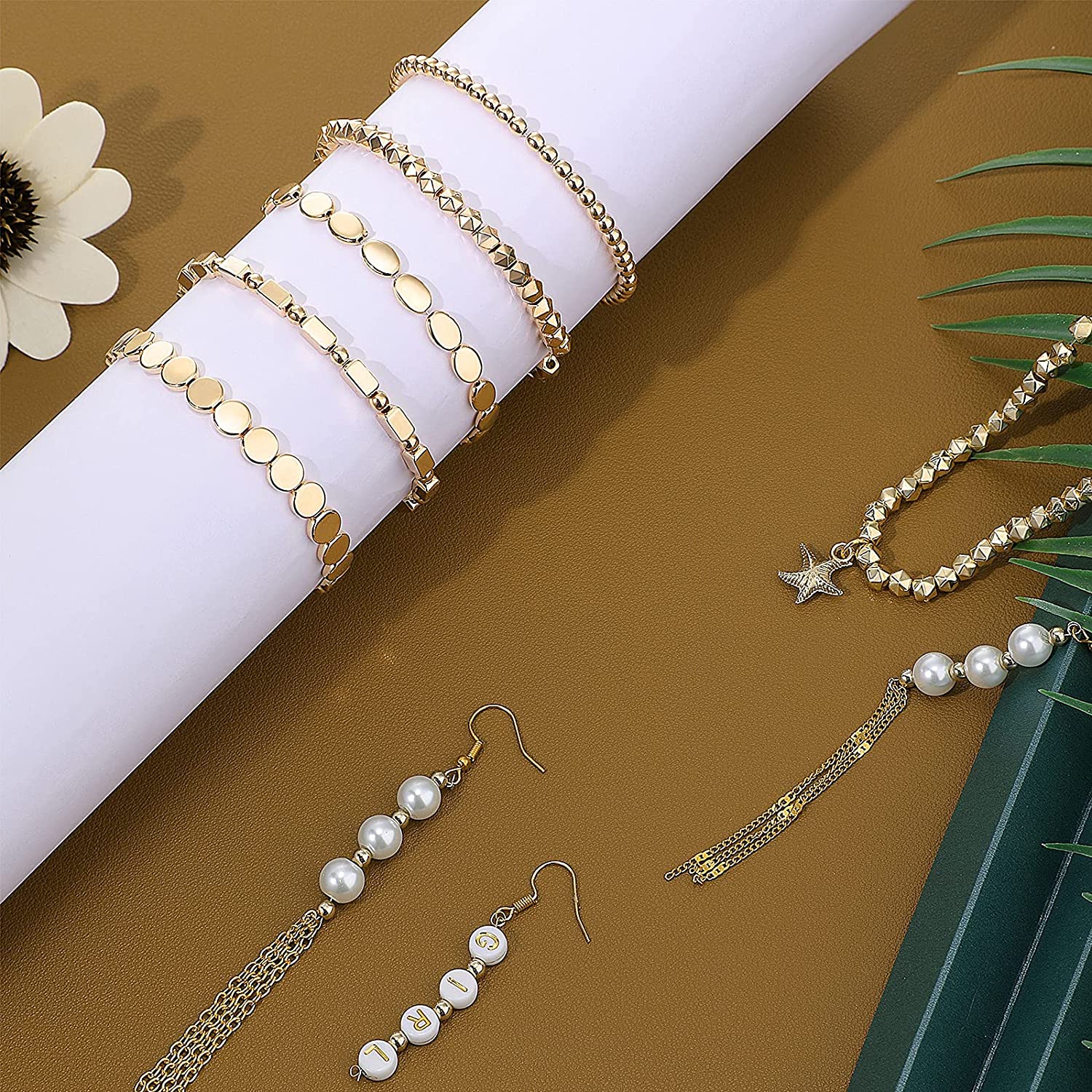 1800 Pieces Assorted Spacer Beads Rondelle Shape Cube Beads Tube Column Beads Flat Disc Loose Beads Round Ball Beads for Earring Bracelet Necklace DIY Jewelry (Gold, Silver) image 4