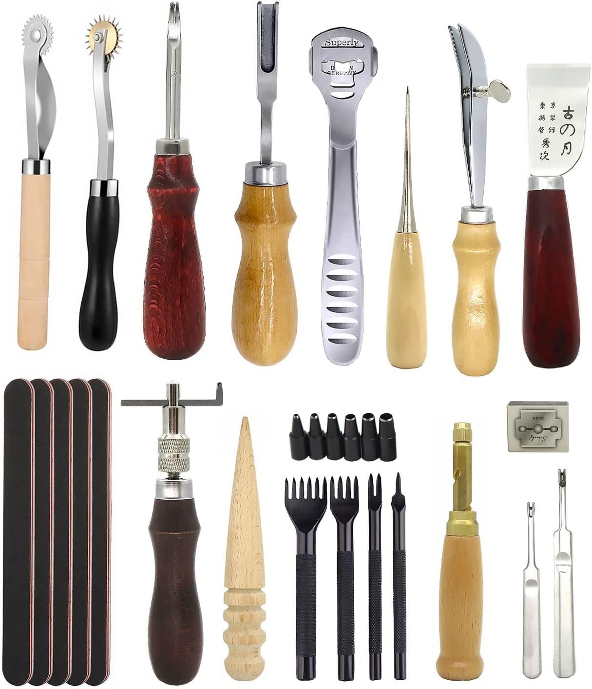 Pingle 18pcsLeather Tooling Kits,Leather Working Tools,Leather Craft Tool,Edge Stitching Groover Prong Punch for Carving Sewing,Leather Craft Punch Tools Kit,Stitching DIY Tool image 0
