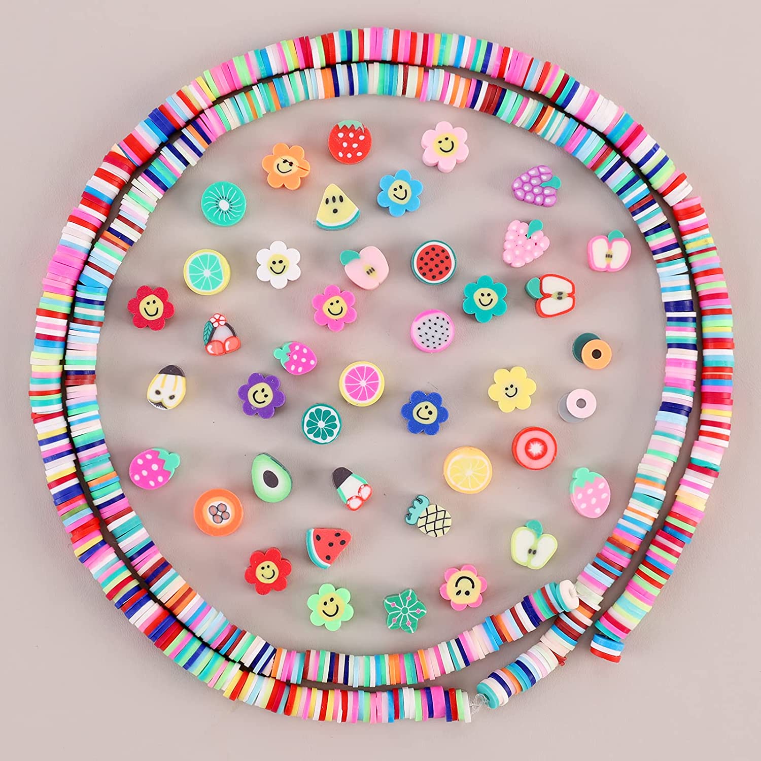 200pcs Mixed Fruit Spacer Beads Smiley Face Beads Color Polymer Clay Beads and 600Pcs Colorful Polymer Clay Beads. for DIY Jewelry Bracelet Earring Necklace Craft Making Supplies. image 1