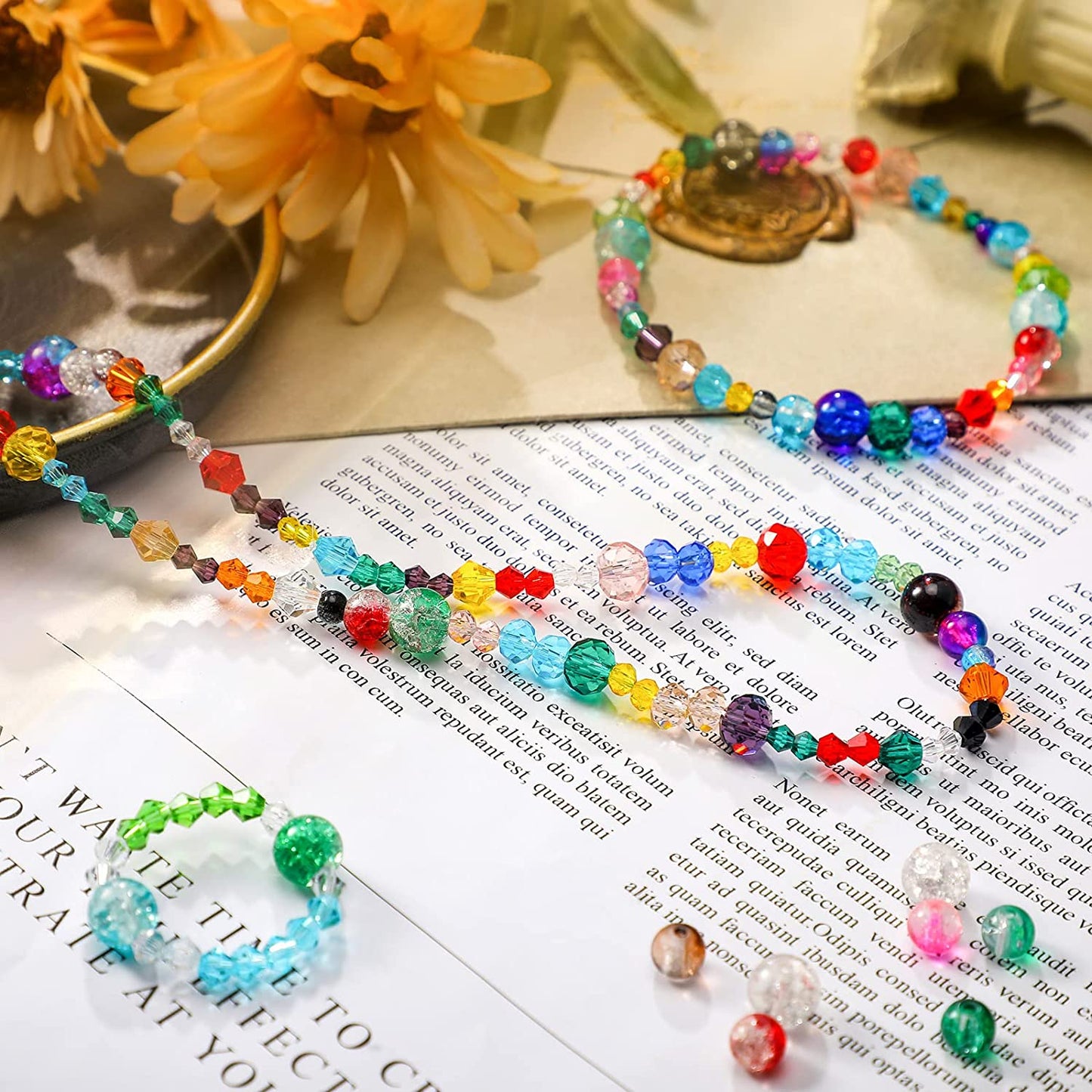 1300 Pieces Crystal Beads for Jewelry Making Crackle Lampwork Glass Beads Faceted Crystal Glass Beads Bicone Crystal Beads Loose Beads Sparkly Beads for Bracelets Necklace Pendants Making Supplies image 3