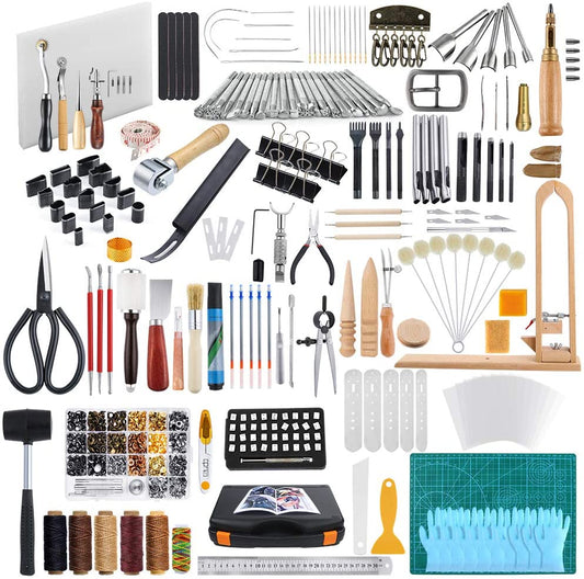 Caydo 509 Pieces Leather Working Tool Set with an Instructions, Punch Cutter Tools, Letter and Number Stamp Set, Stamping Set, Tanned Leather for Beginner and Professional image 0