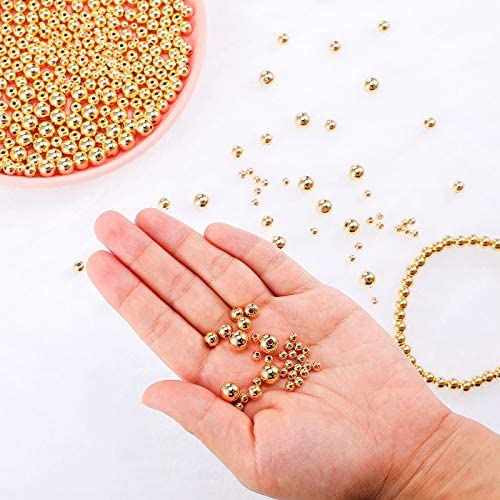 1200 Pieces Beads Ball Round Beads Beaded Spacer Beads Seamless Smooth Loose Ball Beads for Stackable Bracelet Jewelry Craft Making, 8 mm, 6 mm, 4 mm (Gold) image 2